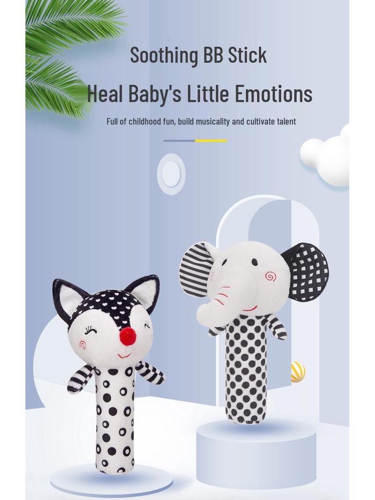 Happy Monkey Black & White Grasping Stick Pacifier Rattle for Newborns - Squeezable BB Stick Hand Rattle for Early Education