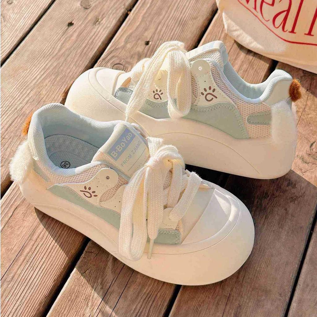 Sweet Platform White Shoes Women's Double Net 2025 New Chic Niche Korean Version Board Shoes Versatile Sports Bread Shoes