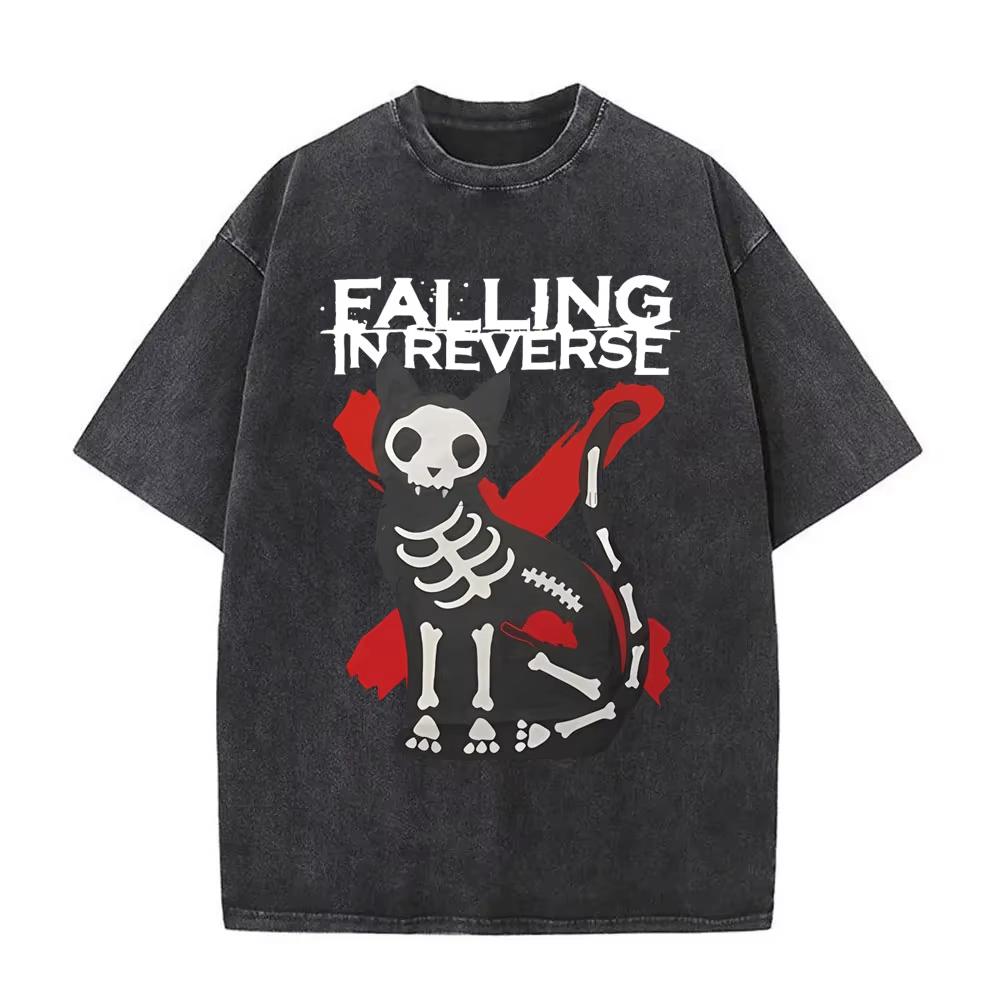 Rock Band Falling In Reverse Washed Vintage T Shirt Men Women Casual Oversized Tshirt Male High Quality Cotton T-shirts