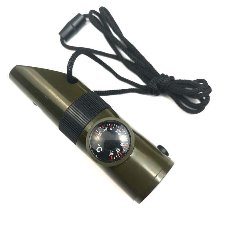 Multifunctional 7-in-1 Survival Whistle with LED, Thermometer, and Compass