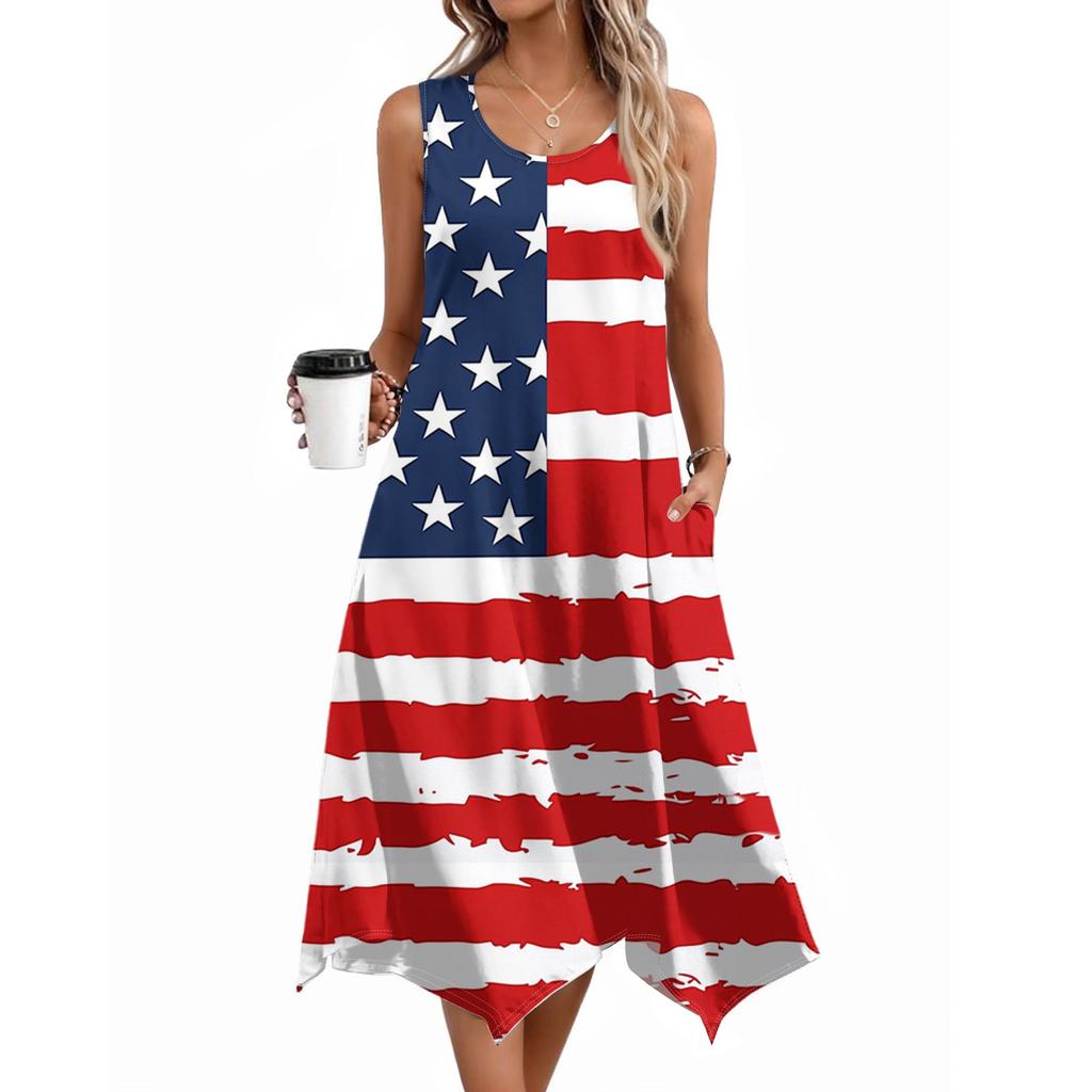 Dámské ležérní šaty na léto Tílkové šaty Volné plážové šaty s kapsami Rozšířené midi letní šaty