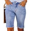 Plus Size Women's Casual Washed Blue Denim Shorts