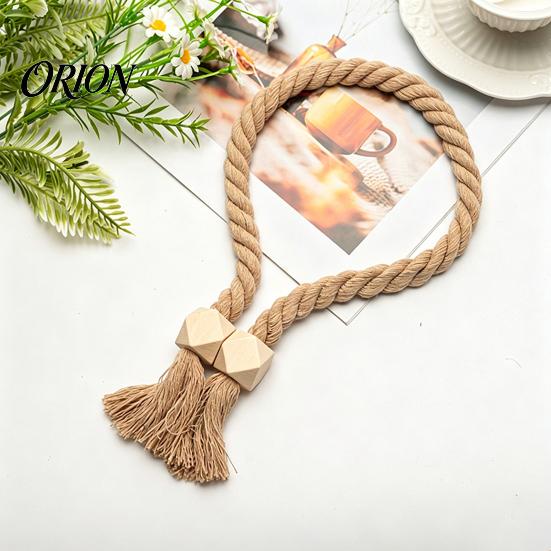 Reusable Magnetic Tiebacks 1Pc Boho Curtain Tieback, Twisted Rope Wooden Bead Quick Secure Ties Holders, Decorative Drapery Holdbacks for Bedroom