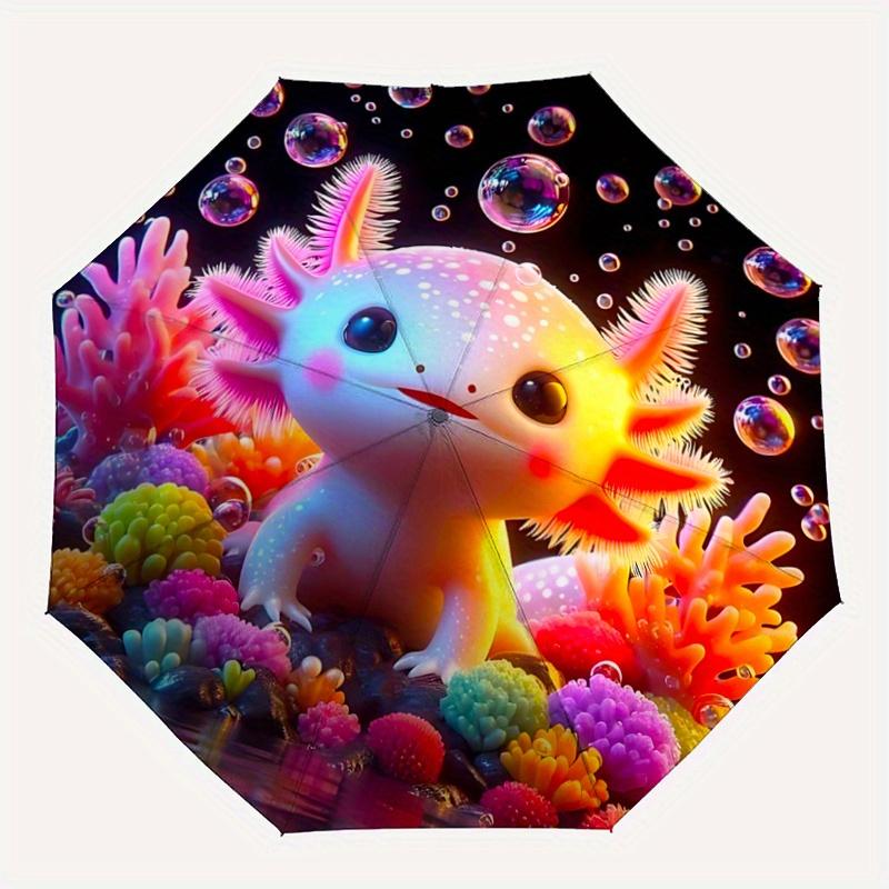 1pc Axolotl Bubble Durable Cartoon Folding Umbrella, Portable 3-Fold Compact Umbrella for Men and Women, Suitable for Travel or Daily Use.G002
