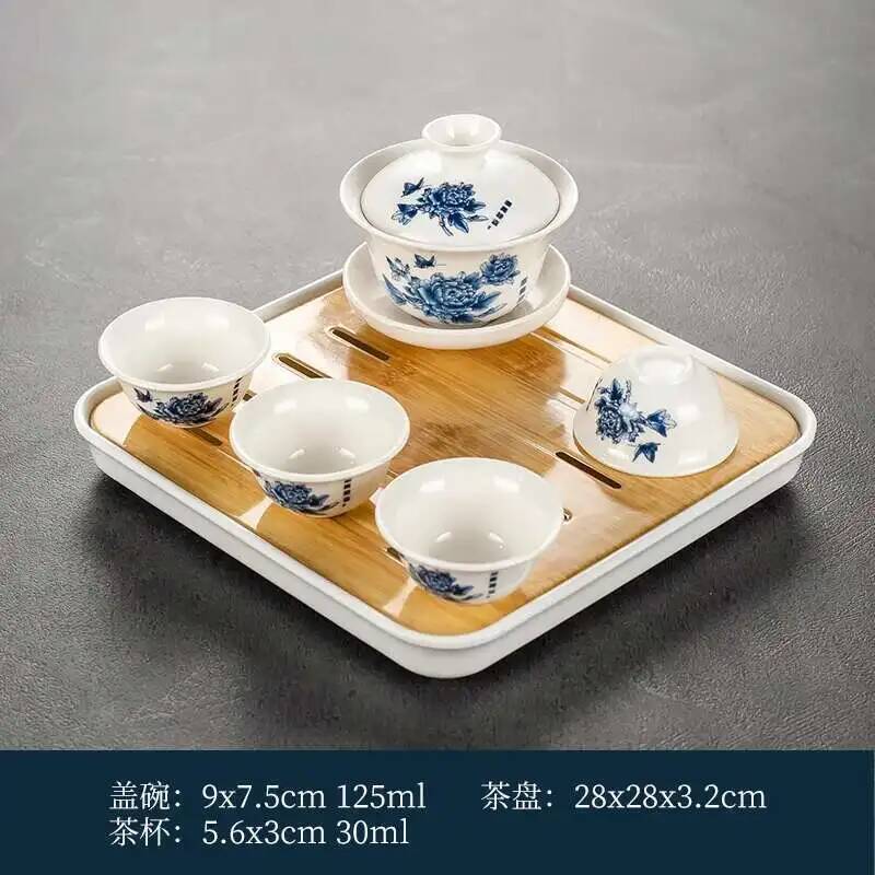 1 Gaiwan 4 Tassen 1 Teetablett Keramik Kung Fu Teegeschirr Haushalt eine Deckelschale vier Tassen Wohnzimmer Kung Fu Büro Empfang