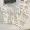 Pastoral Small Floral Pajamas Women'S Spring And Autumn Simple Long-Sleeved Doll Collar Cloud Cotton Loungewear Set
