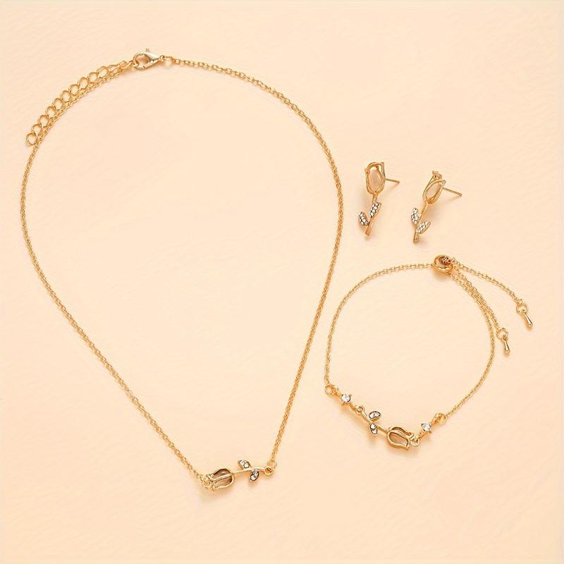 4-piece/set Elegant Tulip Flower Pendant Necklace, Earring Bracelet, Suitable for Women's Wedding Banquet Charm