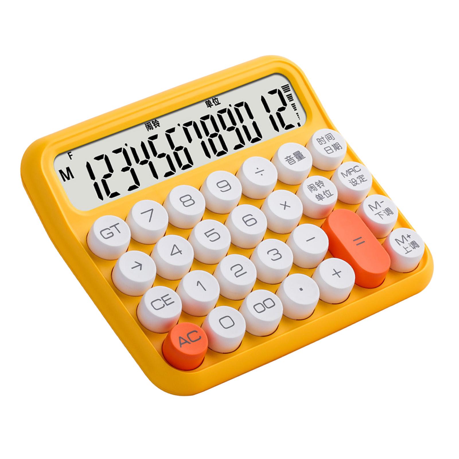 

12-разрядный калькулятор с большим ЖК-дисплеем, большой кнопкой, стандартный механический переключатель, калькулятор для офиса жёлтый