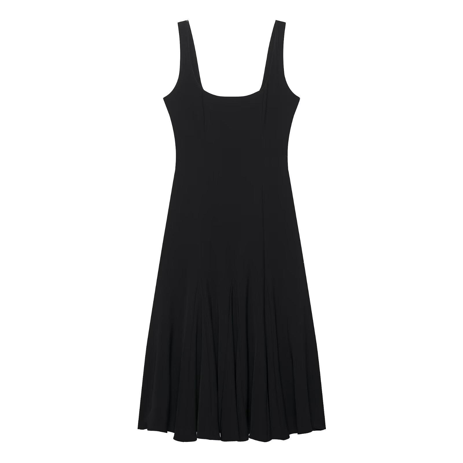 

Весеннее женское миди-платье без рукавов в европейском и американском стиле 2025 XS чёрный