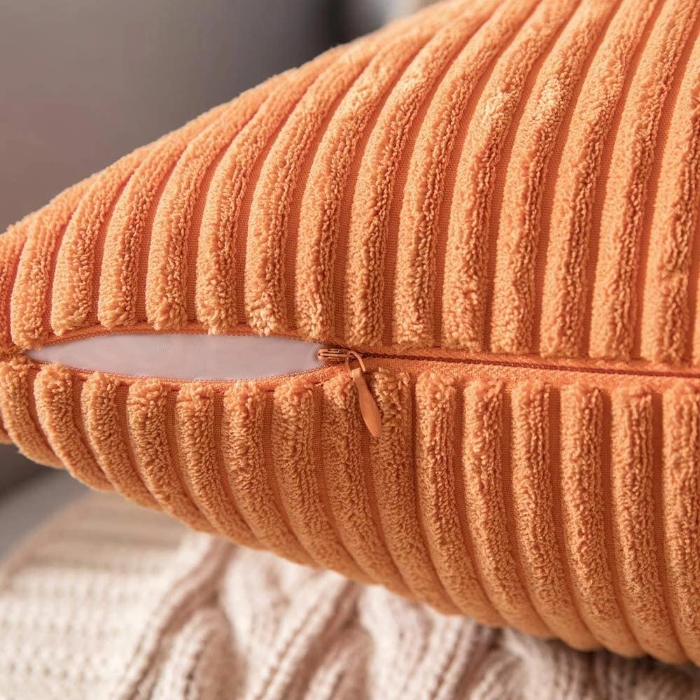 Supersoft Corduroy Cushion Cover Solid Striped Throw Pillow Covers Decorative Pillow Case for Sofa Bed Living Room Decoration