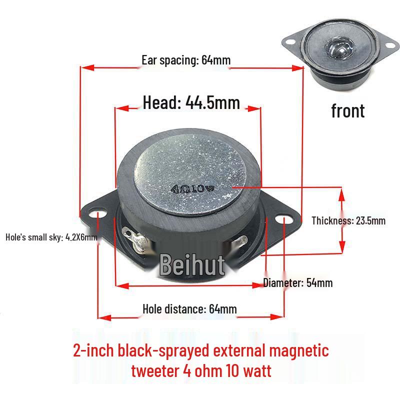 2-inch Tweeter Speaker 50mm with External Magnet, Eared Design, 4 Ohm 10W or 8 Ohm 10W