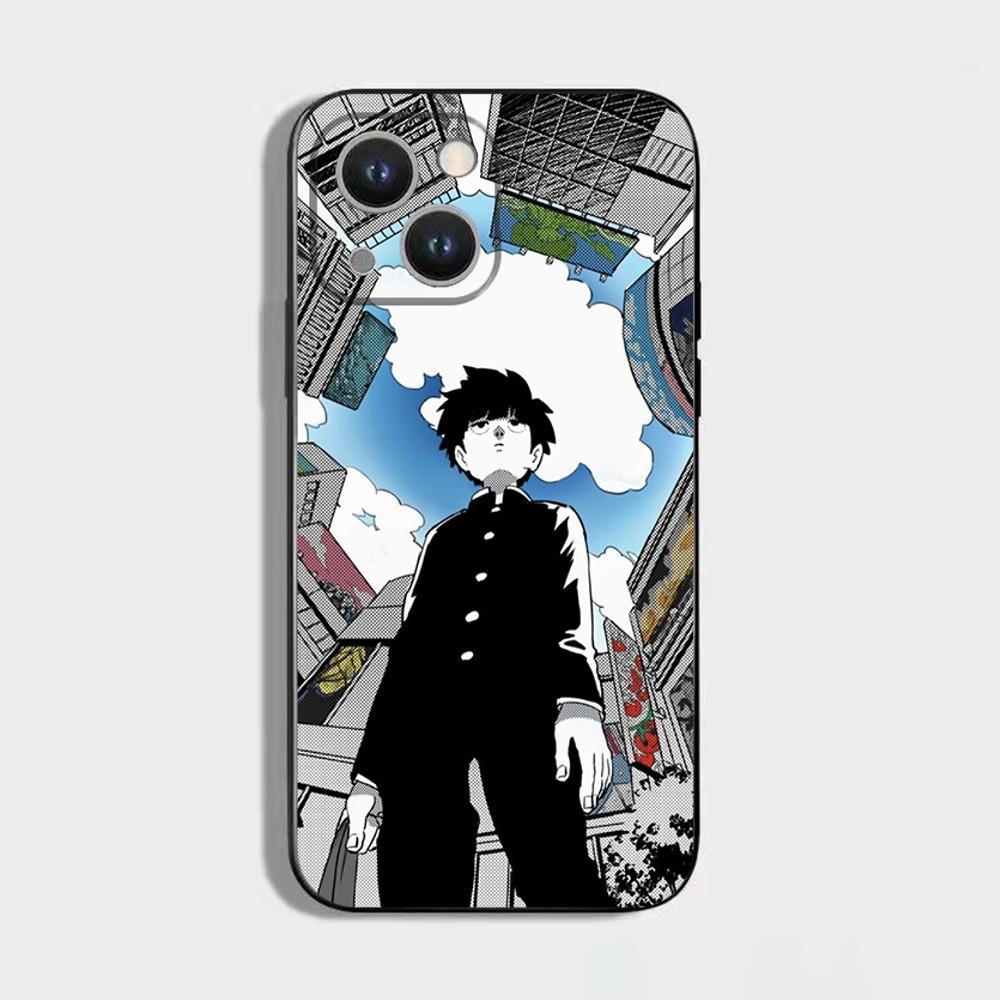 Mob Psycho 100 Cartoon Phone Case For iPhone 16,15,14,13,12,11 Plus,Pro Max,XS,X,XR,SE,Mini,8,7,Soft Silicone Black Cover
