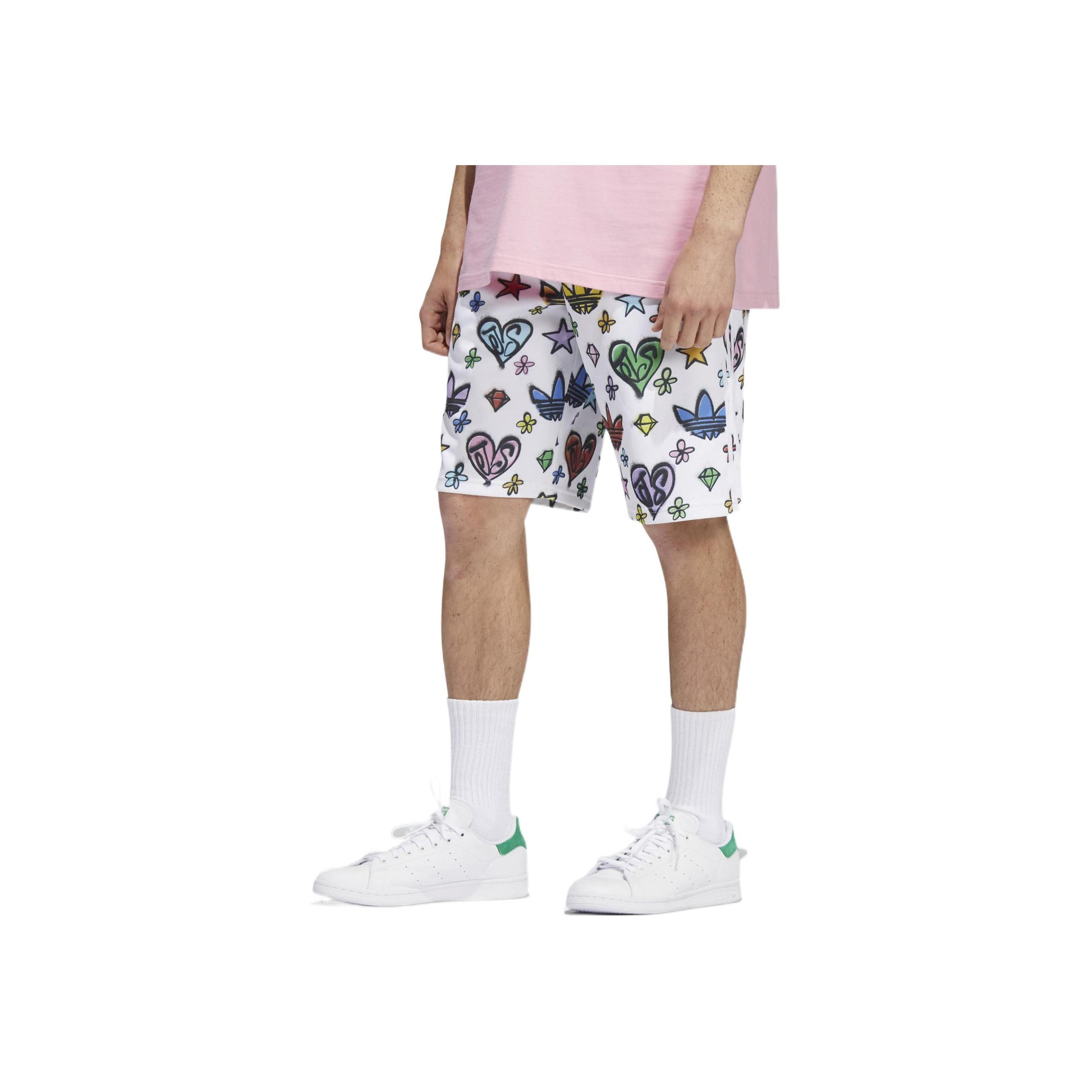 Adidas Originals Jeremy Scott Monogram All Over Print Lace Up Straight Leg Casual Shorts Unisex shorts White HL6473 S