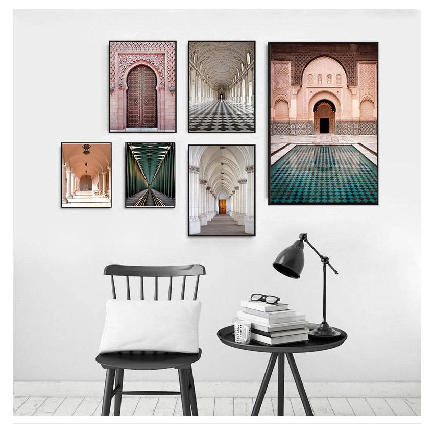 Poster Architettura Famosa Mondo Immagini Artistiche Stampate Soggiorno Pittura su Tela Arredamento Casa Moderno Nordico Marocco Porta Vintage