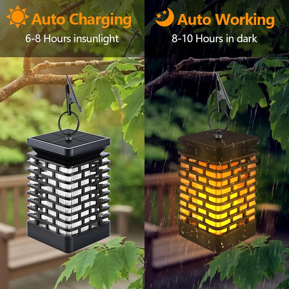 2-4PCS Solar Lights Outdoor Garden Hanging Solar Flame Flickering Lantern Waterproof Solar Path Light Dancing Flame Light Yard