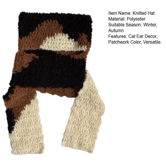 Knitted Hat Tri-Color Cat Design Warm Crochet Winter Scarf Hat Outdoor Activities Headgear Fashionable Accessories