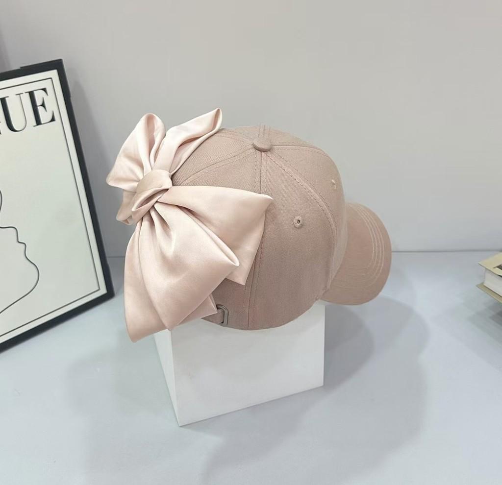 Spring Summer Cotton Baseball Cap With Large Bowknot And Wide Brim Sunshade For Women