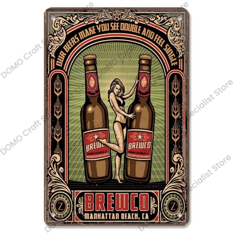 Vintage Beer Metal Sign, New Year Pub Decor Plaque