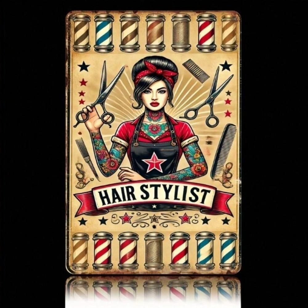 Vintage Barber Shop Metal Sign 8x12 Wall Decor Retro Salon Illustration
