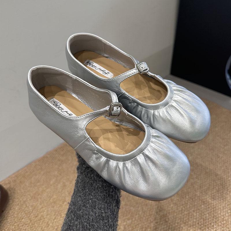 Fashion Fashion Pleated Women Mary Janes Flats Shoes Soft Female Round Toe Footwear Buckle Ladies Flats Shallow Shoes