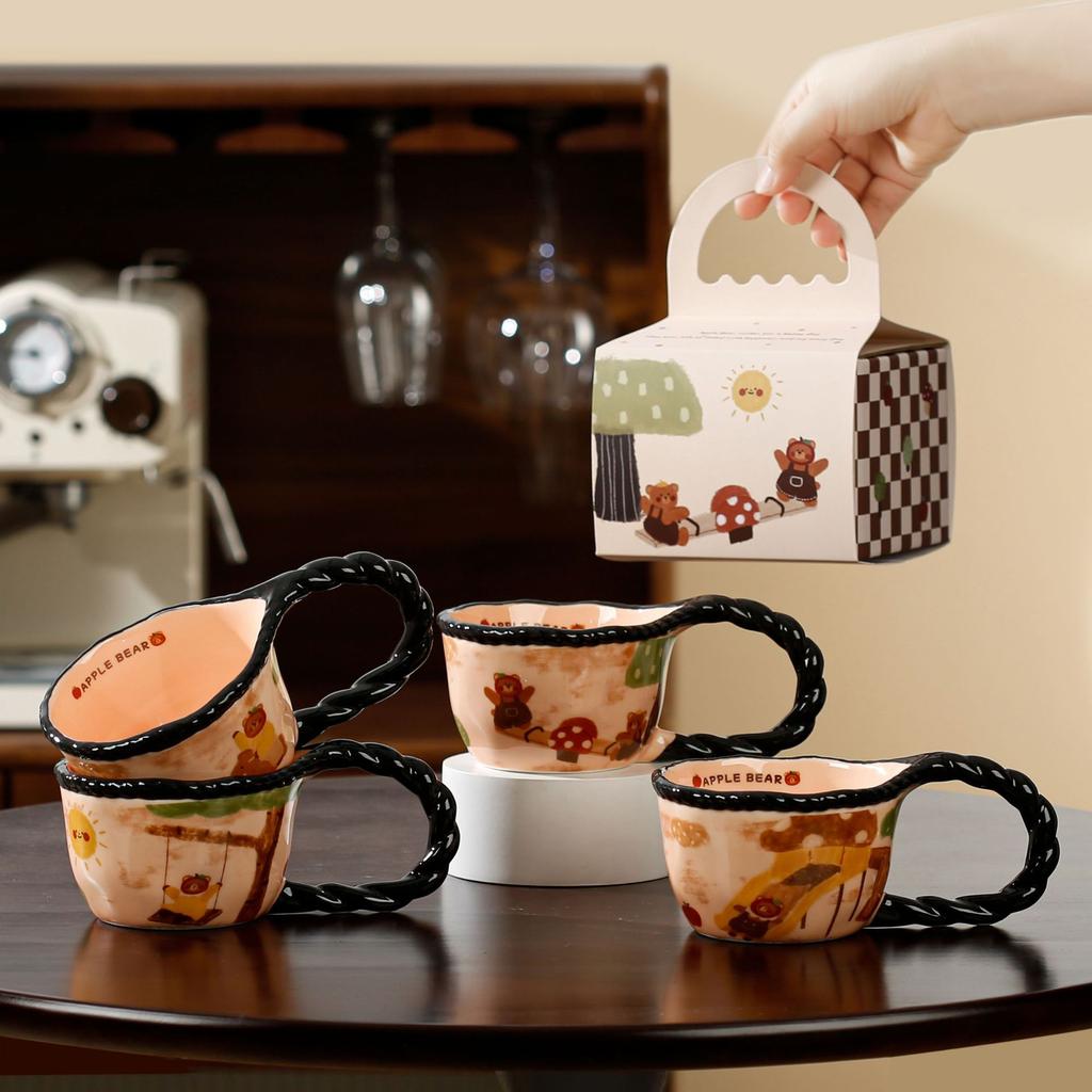 Retro Art Internet Celebrity Apple Bear Ceramic Coffee Cup Milk Cup Household Mug Afternoon Tea Cup