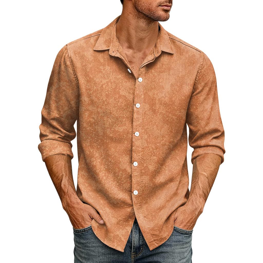 Men's Relaxed Fit Long Sleeve Shirt with Collar, Vintage Casual Button Down for Commute and Outdoor Daily Breathable Wear