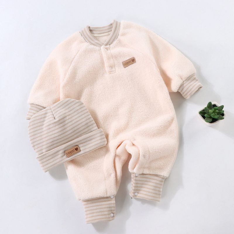 

Autumn and Winter Children s Hooded One-Piece Romper, Puff Velvet Warm One-Piece Clothing for Boys and Girls, Baby Korean-Style Close-Fitting Pajamas Beige Romper [with Hat] 66