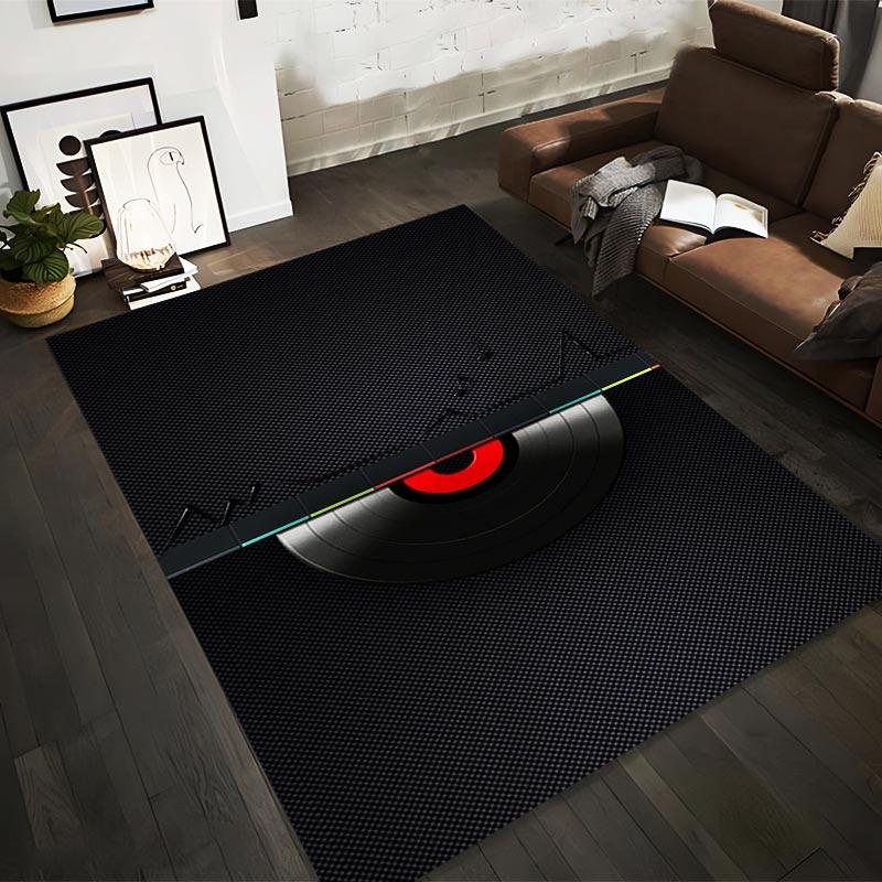 

Black Vinyl Record Pattern Carpet Modern Music Themed Floor Mat Suitable for use as an anti-slip for living room bedroom sofas 40x60cm( 15x23in )