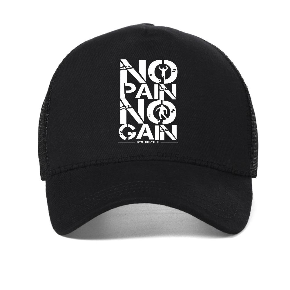 No Pain No Gain Gym Motivational Quote Baseball Cap For Men Women Adjustable Hats Bodybuilding Workout Mesh Breathable Sun Hat