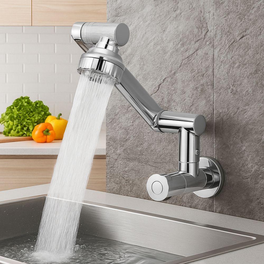 Stainless Steel Wall Mounted Faucet 360° Rotation Single Cold Water Tap  Sink Mounting