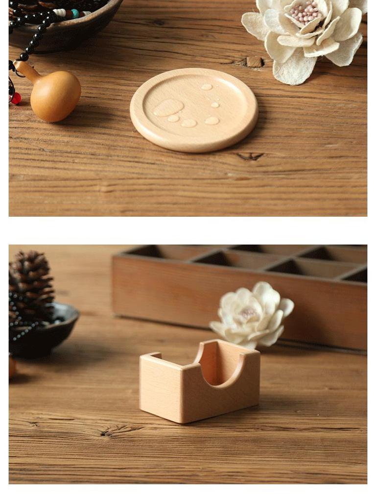 Round Black Walnut and Beech Wood Coasters, 6-Piece Set – Heat-Resistant Placemats for Coffee and Tea Cups