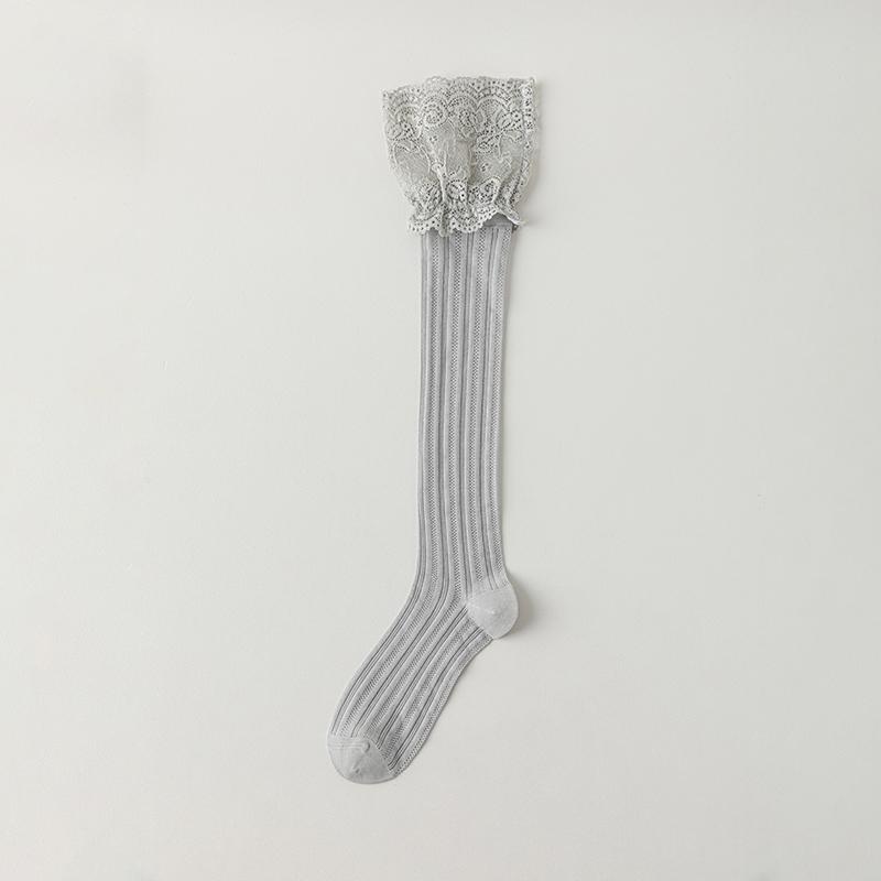 

1Pair Fashion Sweet Ruffle Calf Stockings Women Japanese Style Lace Lolita Thin Comfortable Solid Color Calf Socks one size сірий колір