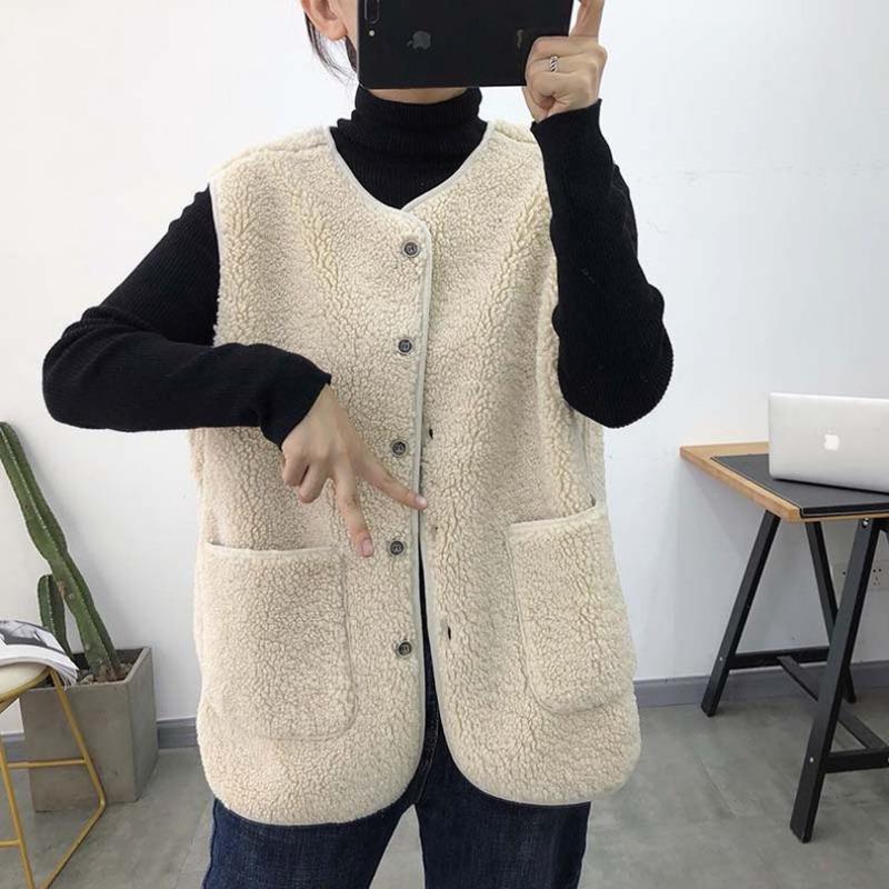 Spring, Autumn and Winter New Lamb Plush Vest Outer Coat Retro Style Vest Women's Fur Integrated Vest Thick