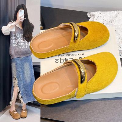 2025 neue einpedalige einfarbige Mary Jane Tasche Kopf halbe Slipper leichte Mund Metall Temperament Mode flache Slipper Damen