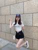 Women's Large Black Wide-Leg Drawstring Zipper A-Line High Waist Casual Shorts - Spring/Summer 2025