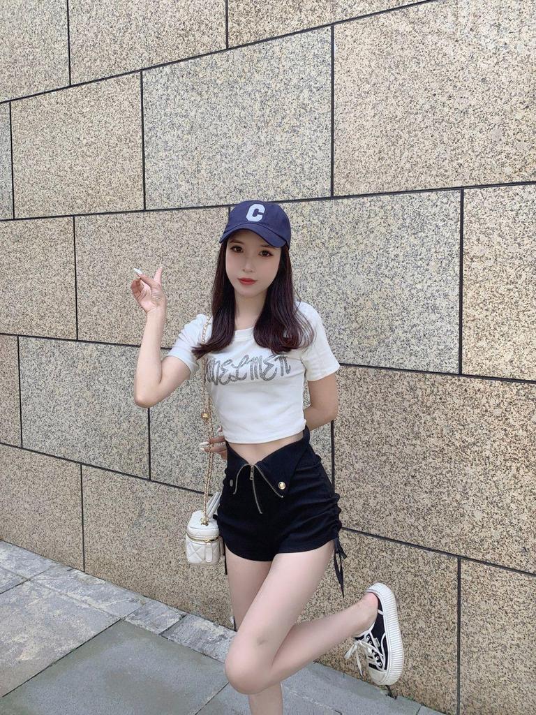 Women's Large Black Wide-Leg Drawstring Zipper A-Line High Waist Casual Shorts - Spring/Summer 2025