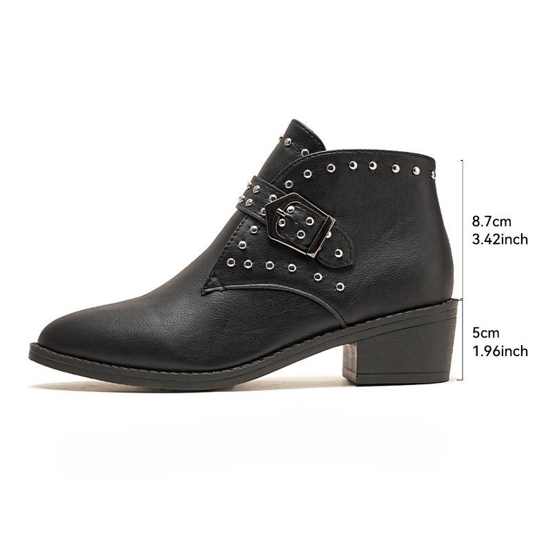 

Туфли-тарелки, Туфли с заклепками, Ботильоны, Новая женская обувь, Остроносые, На толстом каблуке, Ботинки с ремешком и пряжкой 36 чёрный