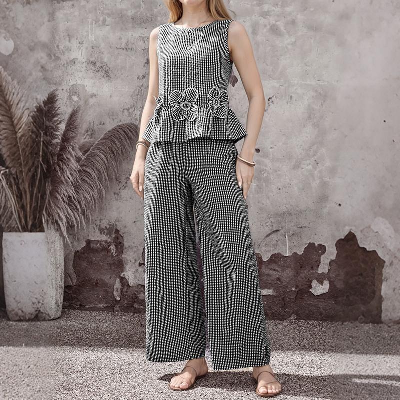 ZANZEA Women Sleeveless Vest Tops and Pants Summer Two Piece Suit Sets