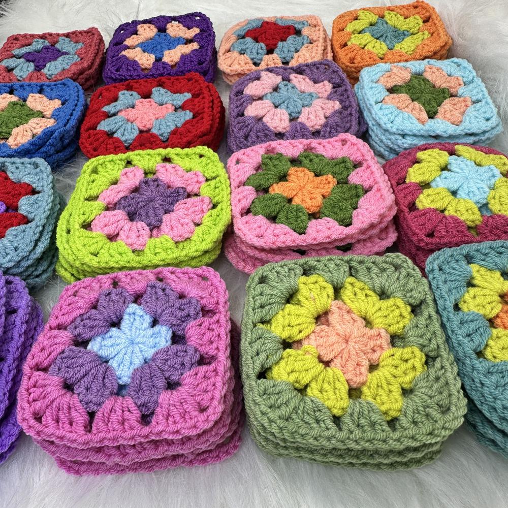 Customized DIY Handmade Crochet Multicolor Coasters Square Table Mats Creativity Clothes for Children 9cm 50pcs/lot