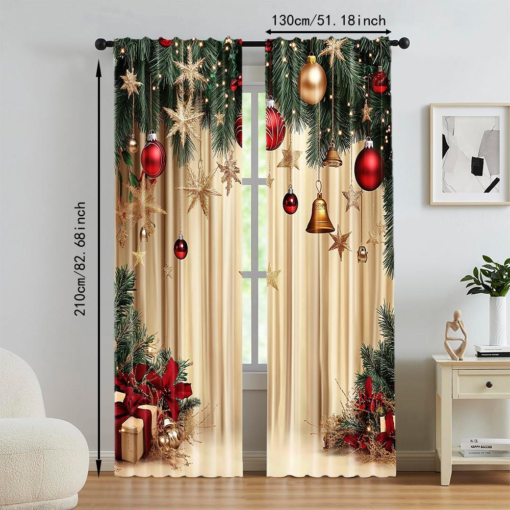 Set Of 2 Christmas Decorative Window Curtains Digital Printed Polyester Material Drapes Bedroom Living Room Office Made Area Treatment