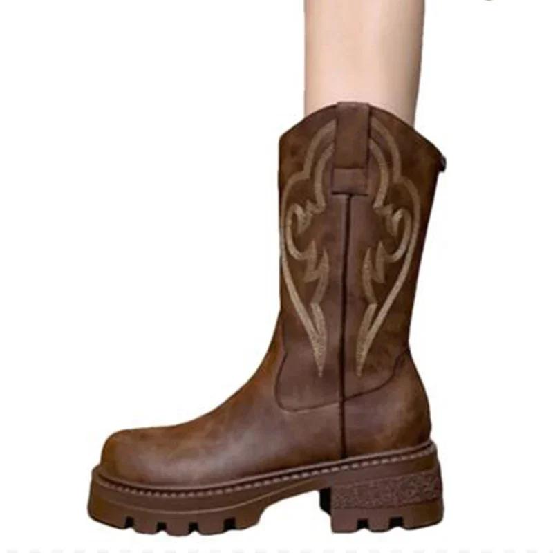 Fashion Women Flats Mid Calf Chelsea Boots Winter Fashion Platform Shoes 2024 Designer Trend Dress Goth Boots Cozy Walking Zapatos Mujer