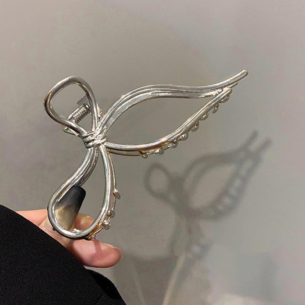 S.A.V.I Silbernes Metall-Schleifen-Haarklammer für Damen, 11,5 cm Großes Schmetterlingsdesign, Starker Halt Rutschfeste Klemme für Dickes Langes Haar, Koreanischer Stil Ele
