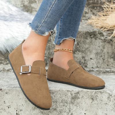 Large Size Hollow Flat-Soled Single Shoes Women'S One-Pedal Round Head Buckle Lazy Loafers
