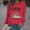 European American Cross Border Women Casual Autumn Winter Dog Print Pullover Round Neck Long Sleeve