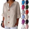 Dames Zomer Nieuw Los Katoen Linnen T-shirt, V-hals Knopen Casual Top