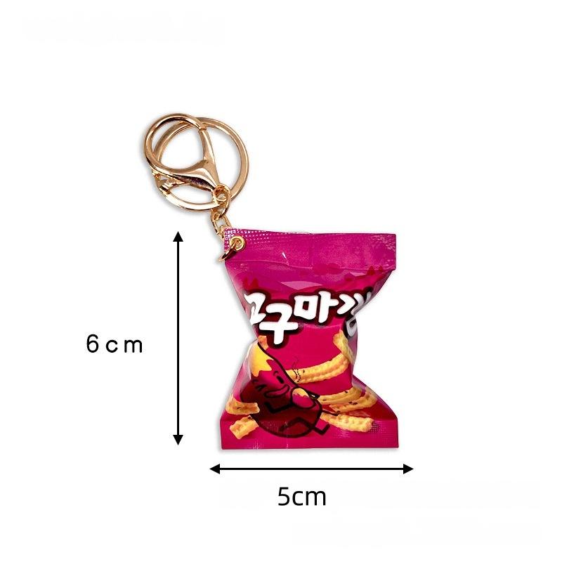 Simulation Korean Potato Chip French Fries Snack Bag Keychain Mini Snack Backpack Pendant Decoration Car Keyring Jewelry Gift