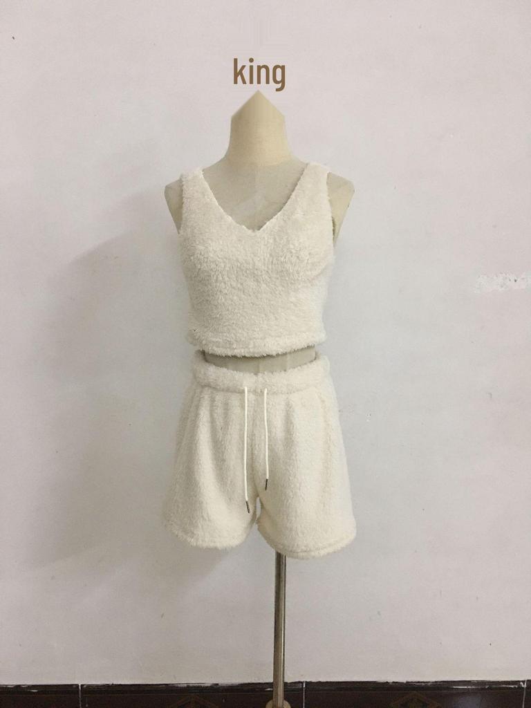 Plush Long-Sleeve Casual Three-Piece Set: Jacket, Vest & Shorts