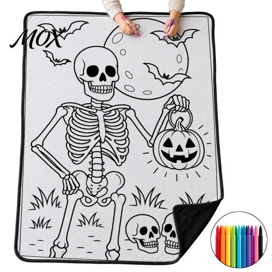 Interaktivní omalovánky doma Halloweenská DIY deka s 24 fixami, Obarvěte si vlastní přehoz Řemesla pro úlevu od stresu pro dospělé Deka, Duch