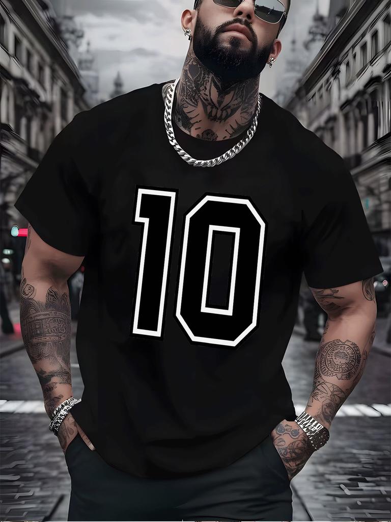 Unisex Summer White Short Sleeve T Shirt Number 10 Graphic Print Crew Neck Hip Hop Streetwear Loose Casual Male Daily Top Tee