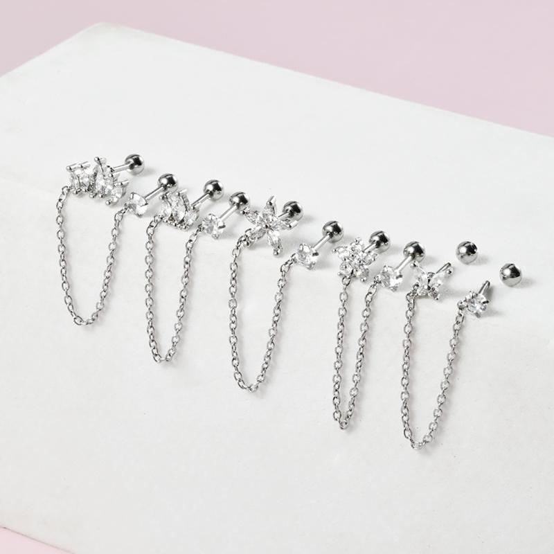 Chirurgischer Stahl Zirkon Kronen Kette Ohr Tragus Knorpel Blume Piercing Ohrring Conch Ohr Helix Piercing Körperschmuck